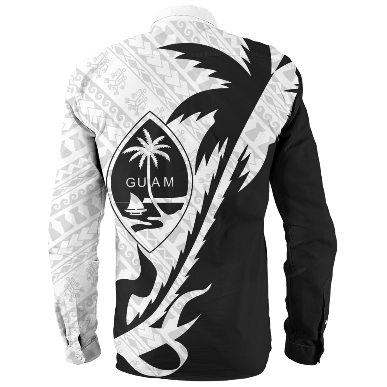 Guam Long Sleeve Shirt Custom Tribal Coconut Tree Half Style
