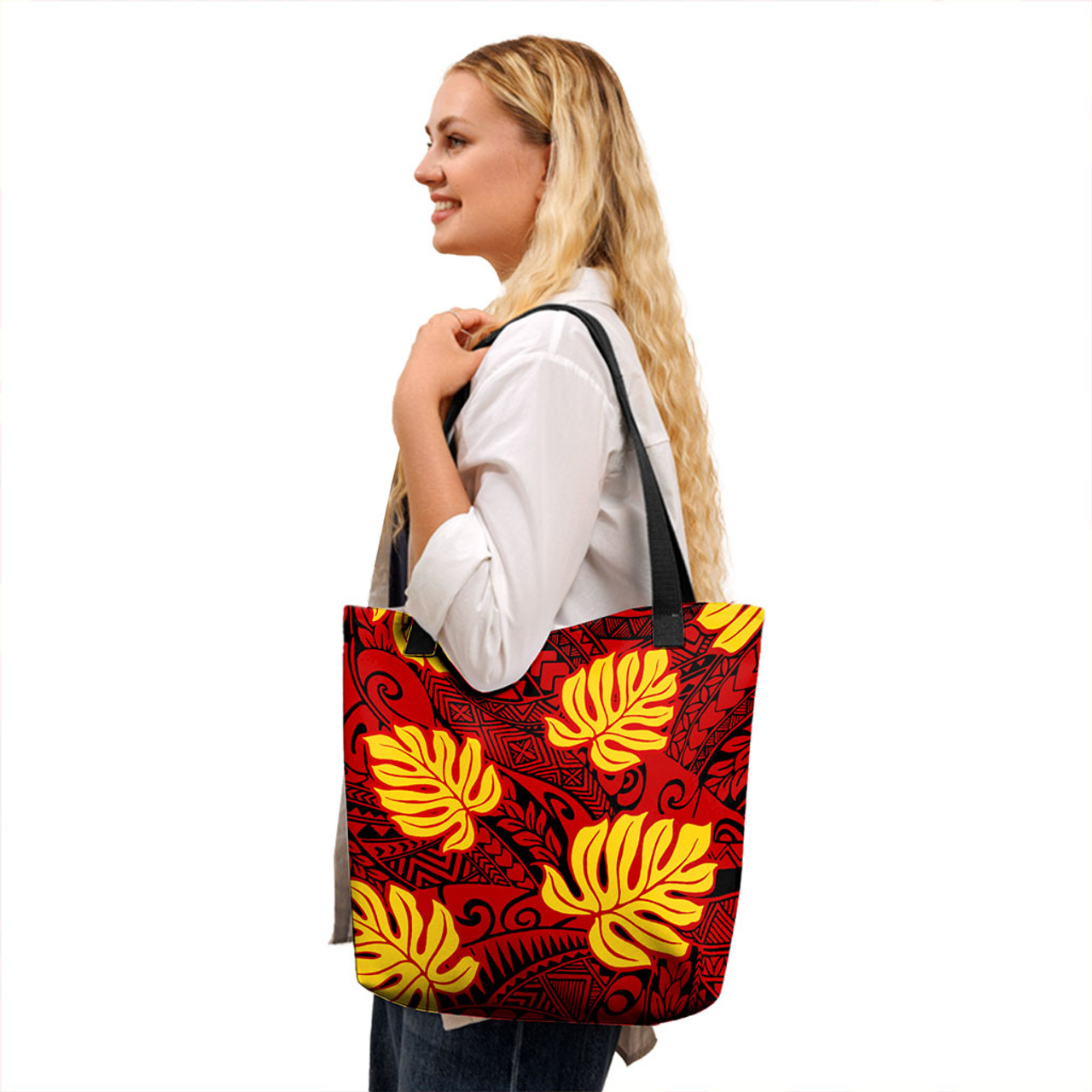 Hawaii Tote Bag Tribal Polynesia Flag Fabric Leaves