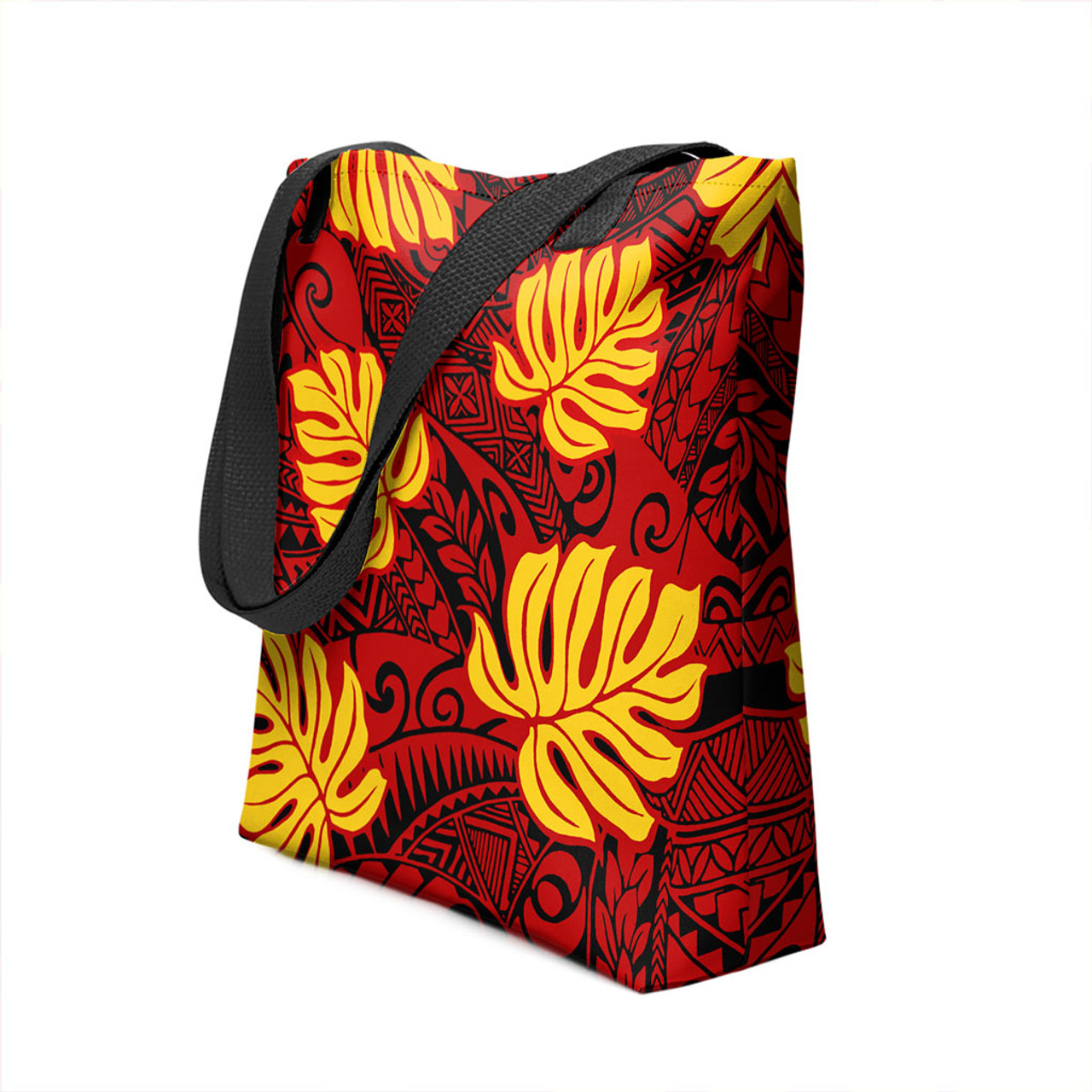 Hawaii Tote Bag Tribal Polynesia Flag Fabric Leaves