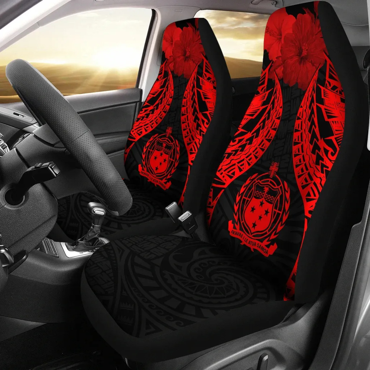 Samoa Polynesian Car Seat Covers Pride Seal And Hibiscus Red