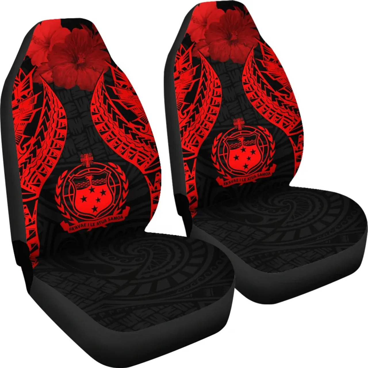 Samoa Polynesian Car Seat Covers Pride Seal And Hibiscus Red