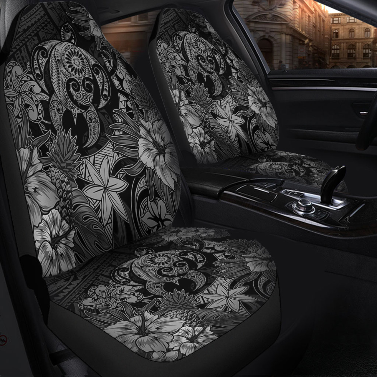 Hawaii Car Seat Covers Tribal Polynesia Sea Turtle Design Pacific Dream Grey