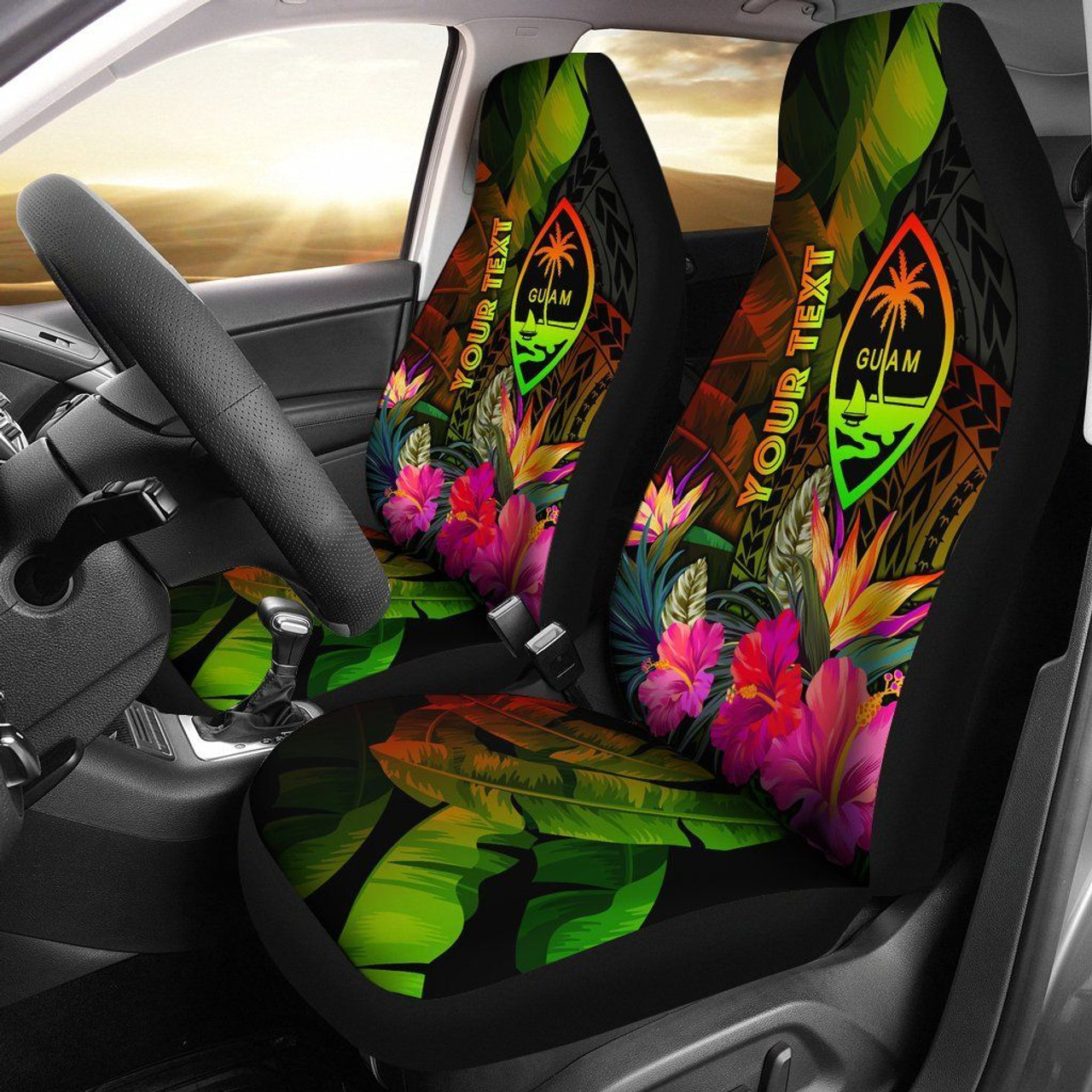 Guam Polynesian Personalised Car Seat Covers -  Hibiscus and Banana Leaves