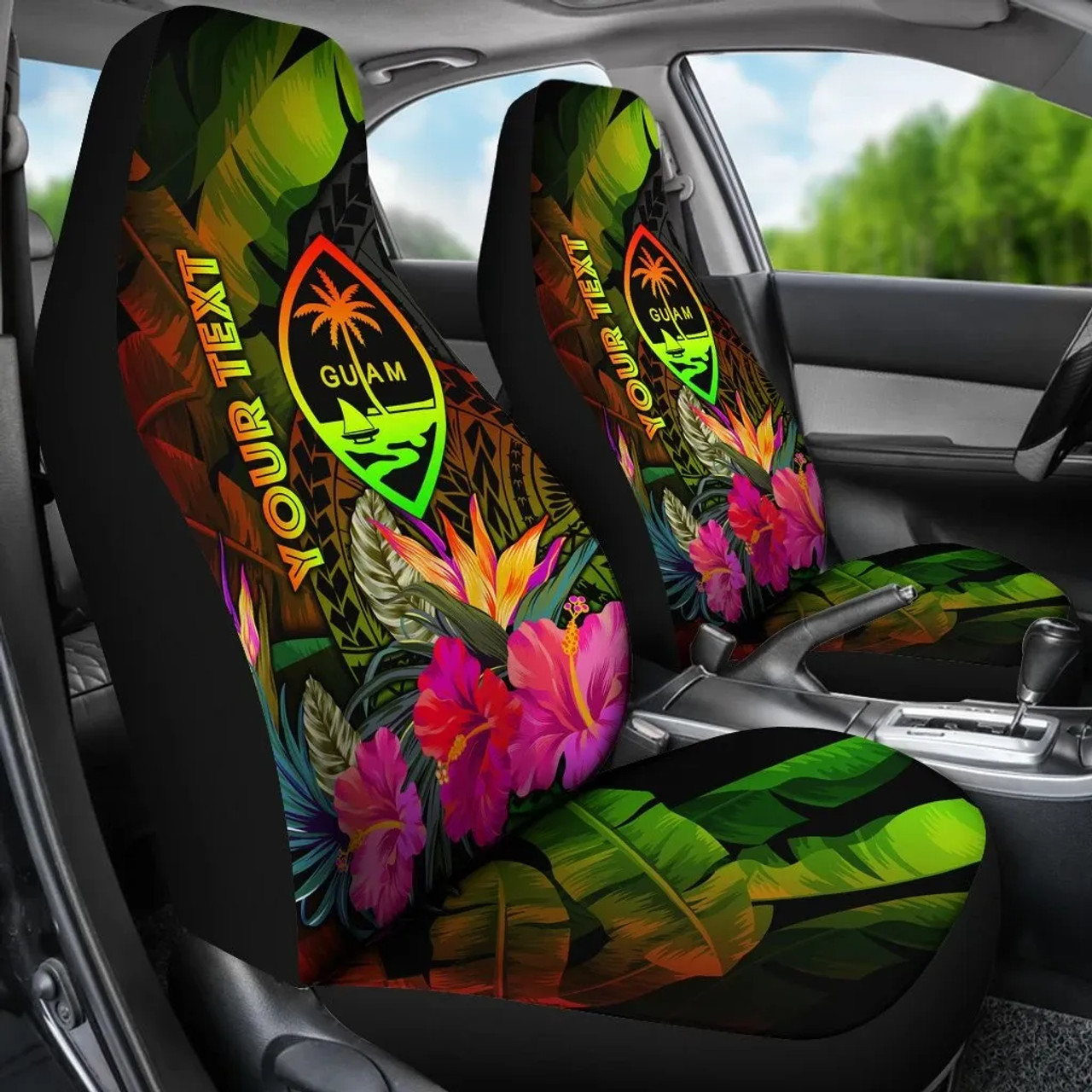 Guam Polynesian Personalised Car Seat Covers -  Hibiscus and Banana Leaves