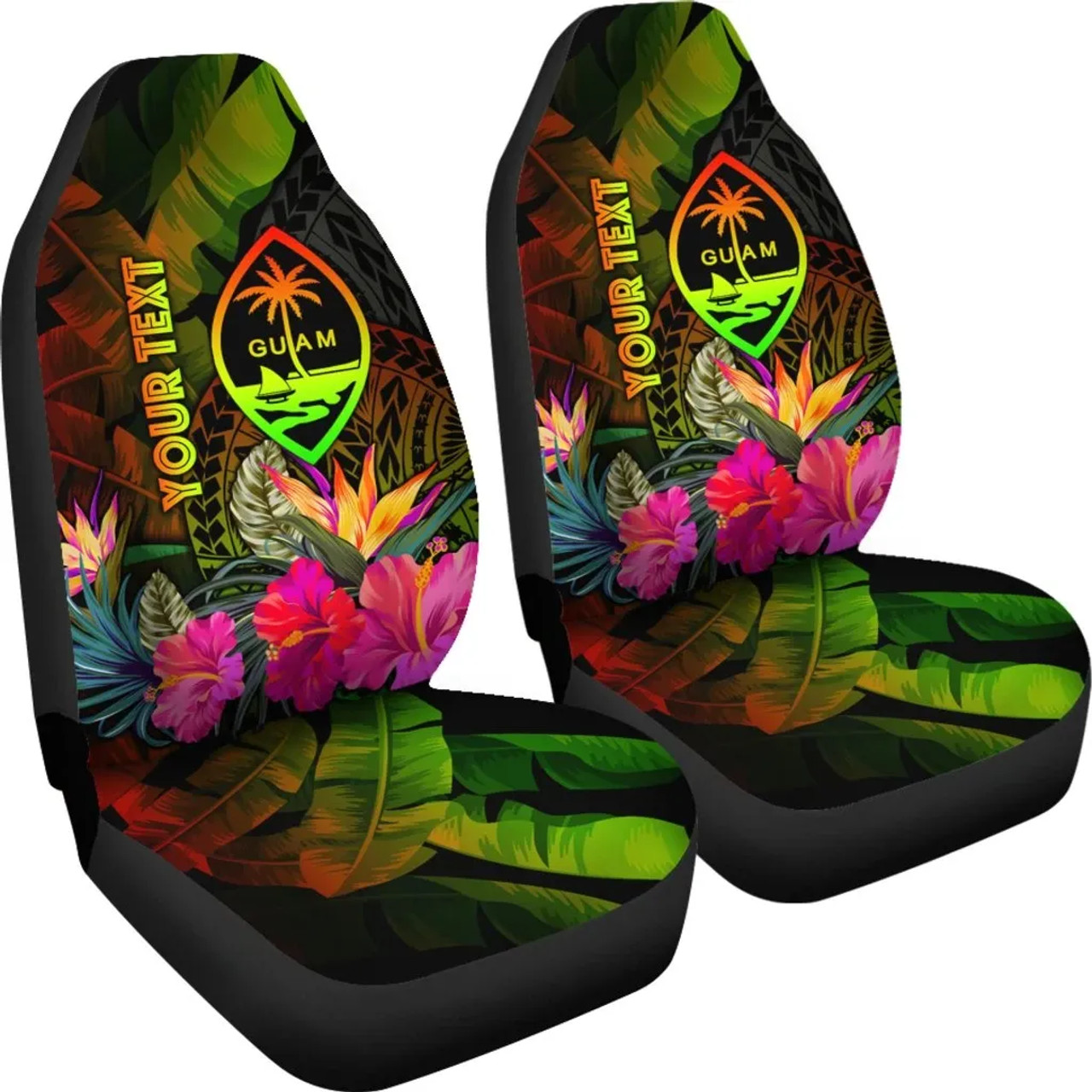 Guam Polynesian Personalised Car Seat Covers -  Hibiscus and Banana Leaves