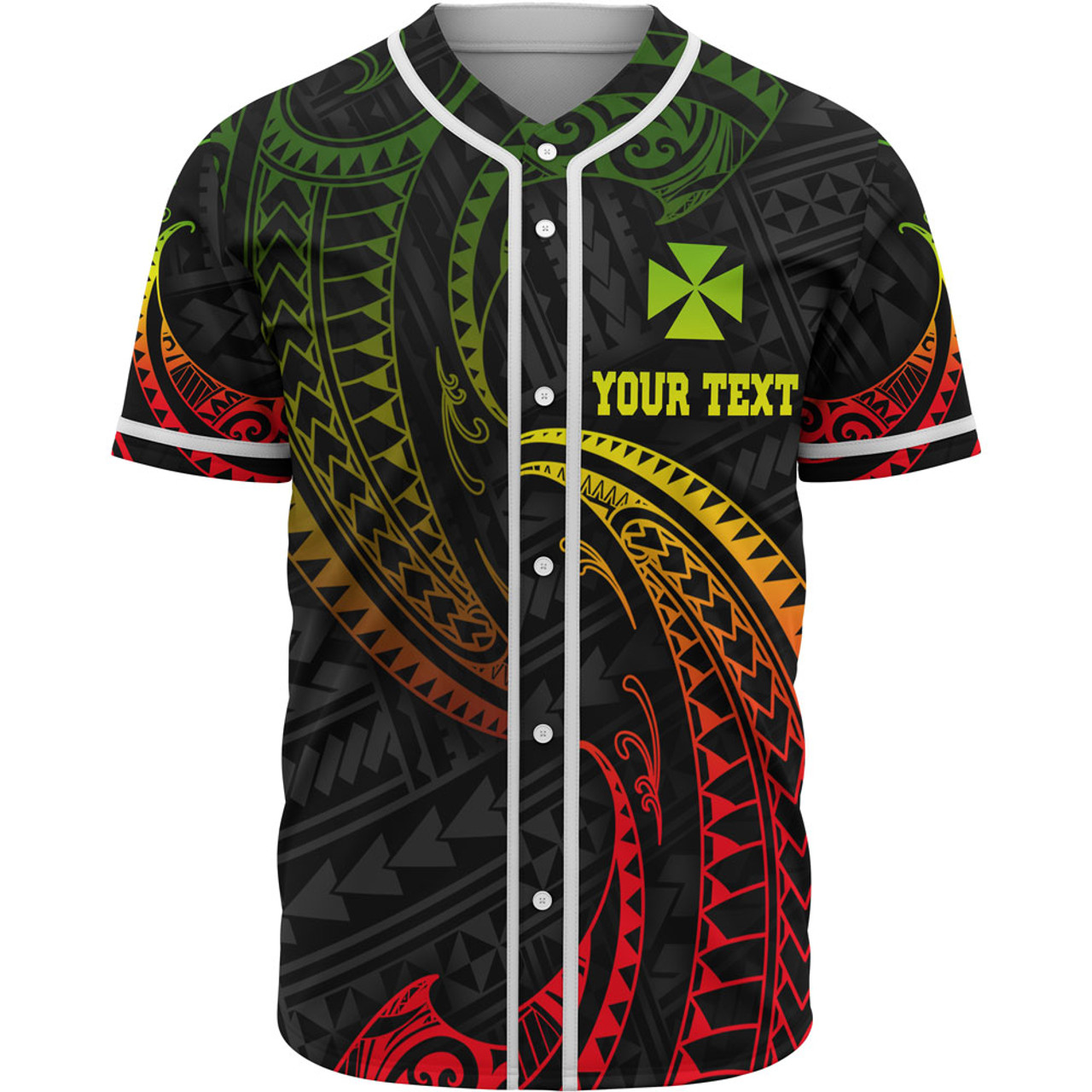 Wallis and Futuna Polynesian Custom Personalised Baseball Shirt - Reggae Tribal Wave