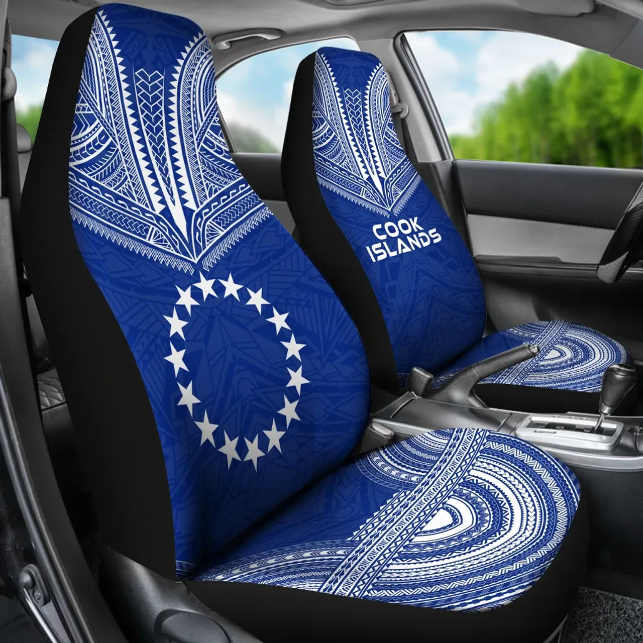 Cook Islands Car Seat Cover - Cook Islands Flag Polynesian Chief Tattoo Blue Version
