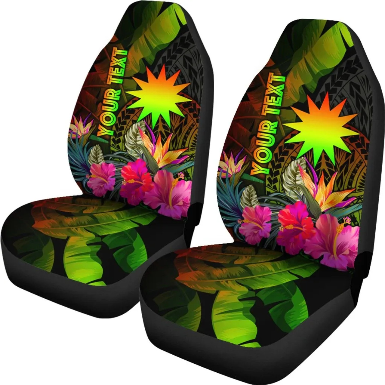 Nauru Polynesian Personalised Car Seat Covers -  Hibiscus and Banana Leaves