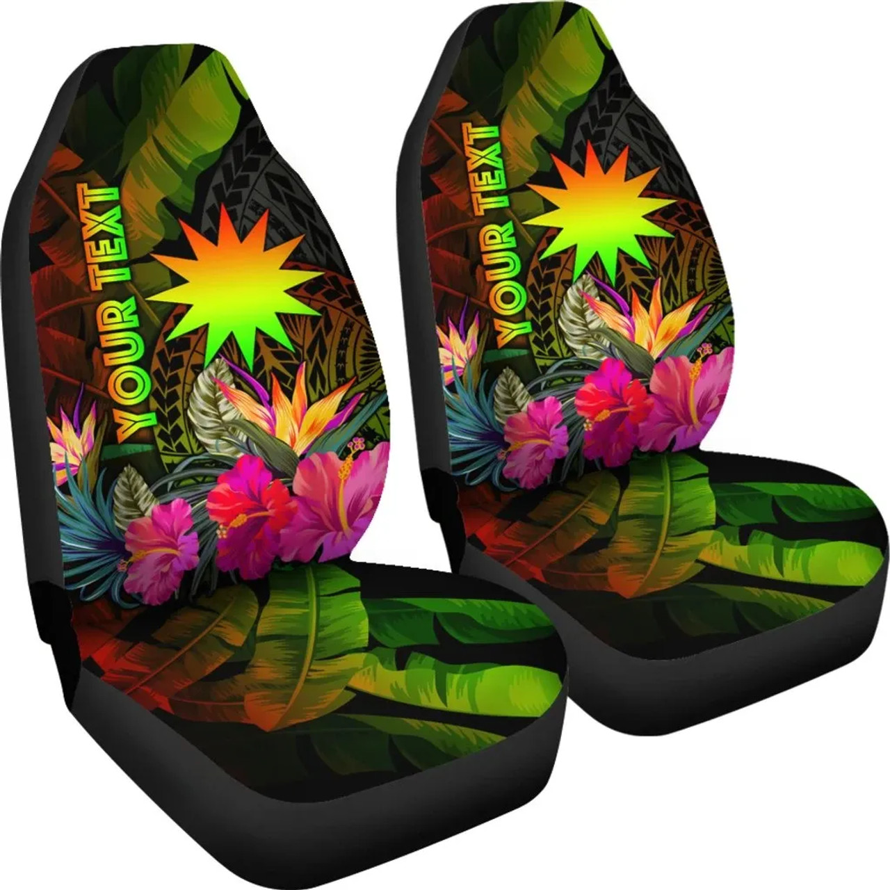 Nauru Polynesian Personalised Car Seat Covers -  Hibiscus and Banana Leaves