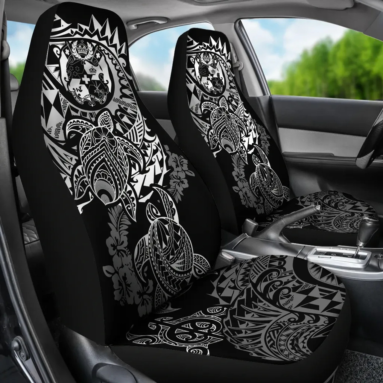 Tonga Polynesian Car Seat Covers - White Turtle Flowing