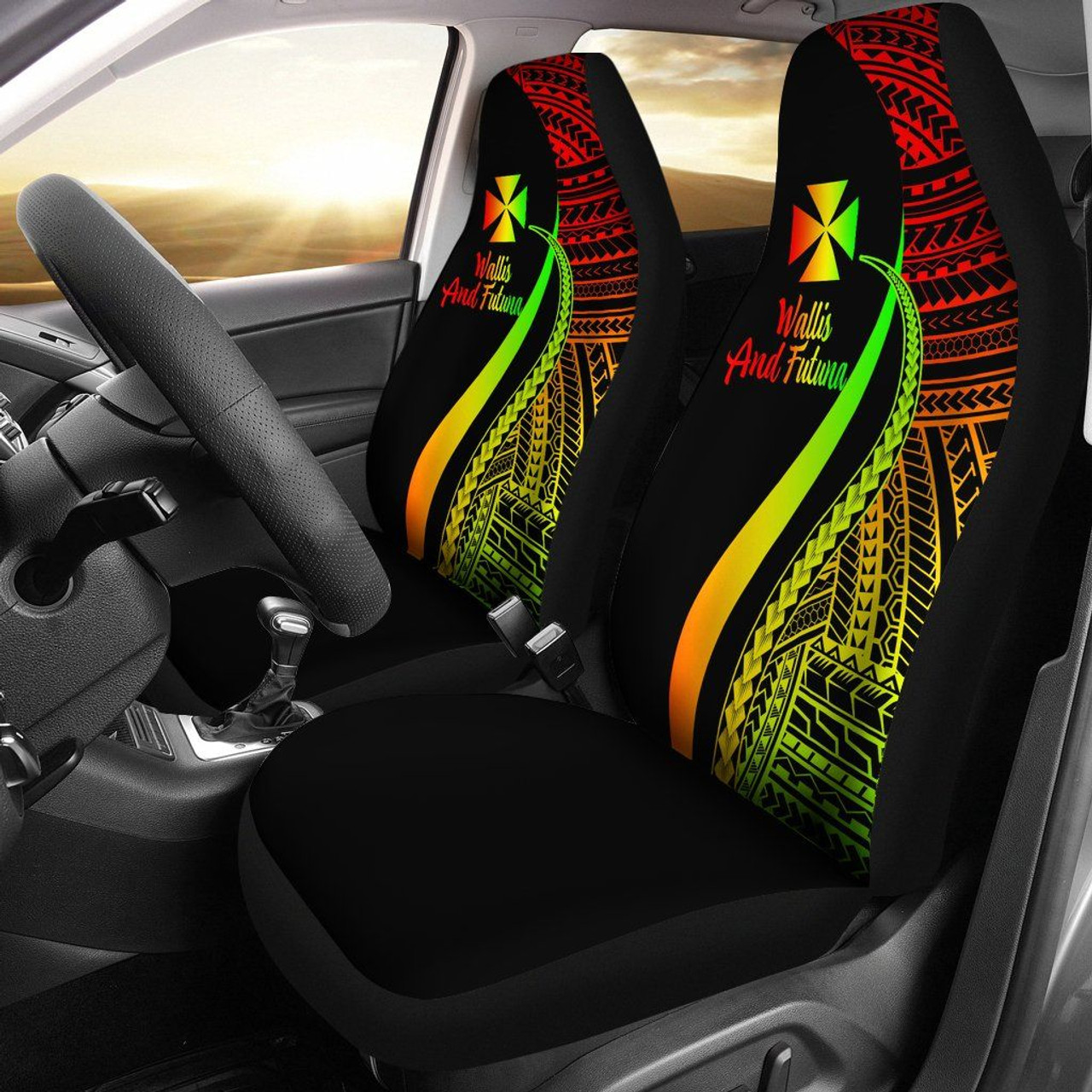 Wallis And Futuna Car Seat Covers - Reggae Polynesian Tentacle Tribal Pattern