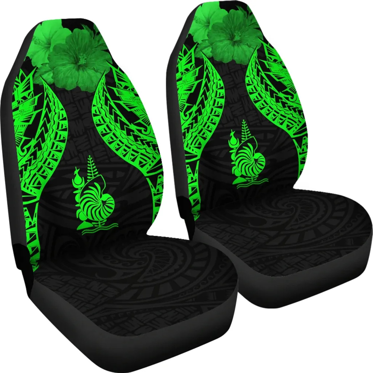 New Caledonia Polynesian Car Seat Covers Pride Seal And Hibiscus Green