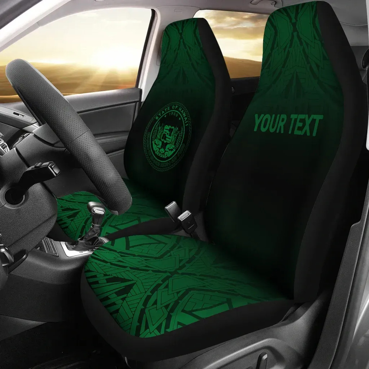 Hawaii Custom Personalised Car Seat Covers - Hawaii Seal Polynesian Tattoo Fog Green