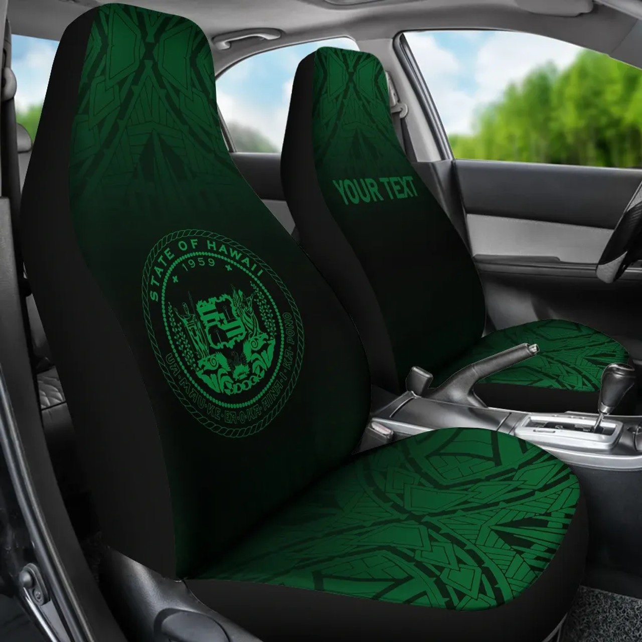 Hawaii Custom Personalised Car Seat Covers - Hawaii Seal Polynesian Tattoo Fog Green