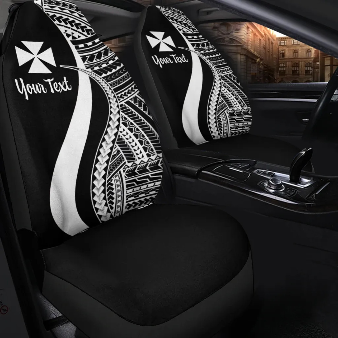 Wallis And Futuna Custom Personalised Car Seat Covers - White Polynesian Tentacle Tribal Pattern