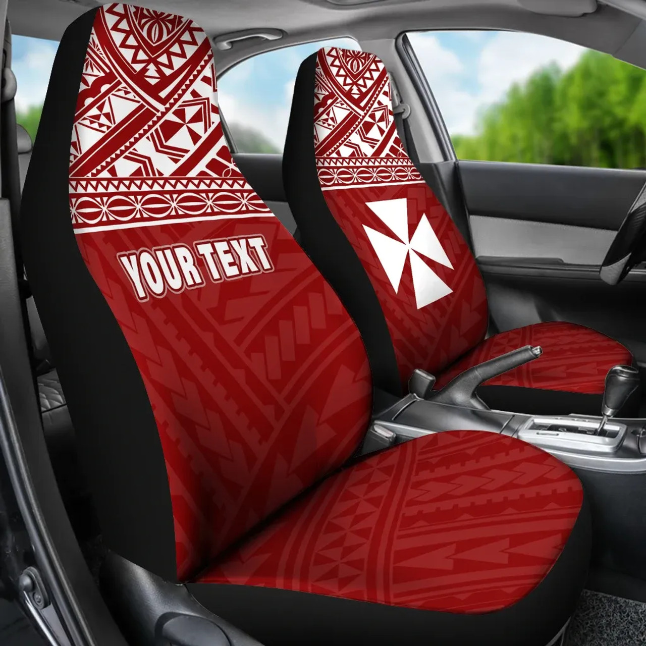 Wallis and Futuna Polynesian Custom Personalised Car Seat Covers - Wallis and Futuna Coat Of Arms Polynesian Tattoo Red