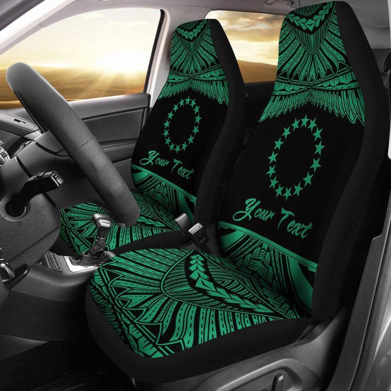 Cook Islands Polynesian Custom Personalised Car Seat Covers - Pride Green Version