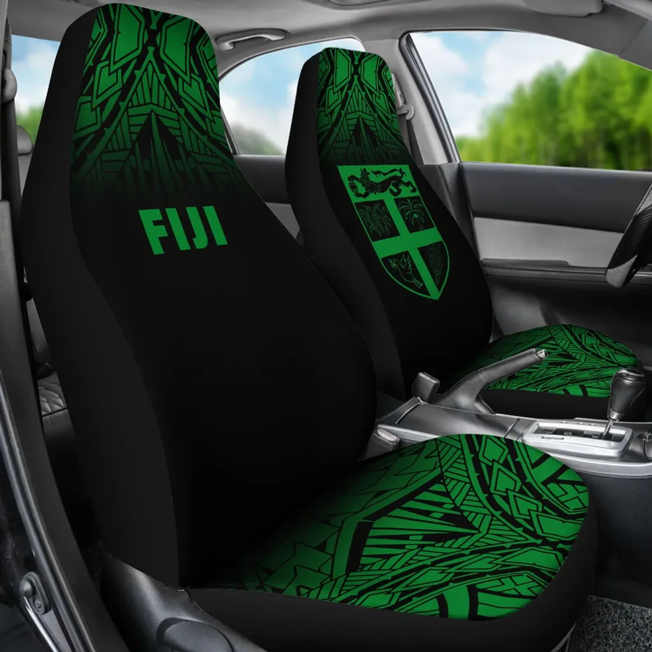 Fiji Tapa Car Seat Covers - Fiji Flag Polynesian Tattoo Fog Green