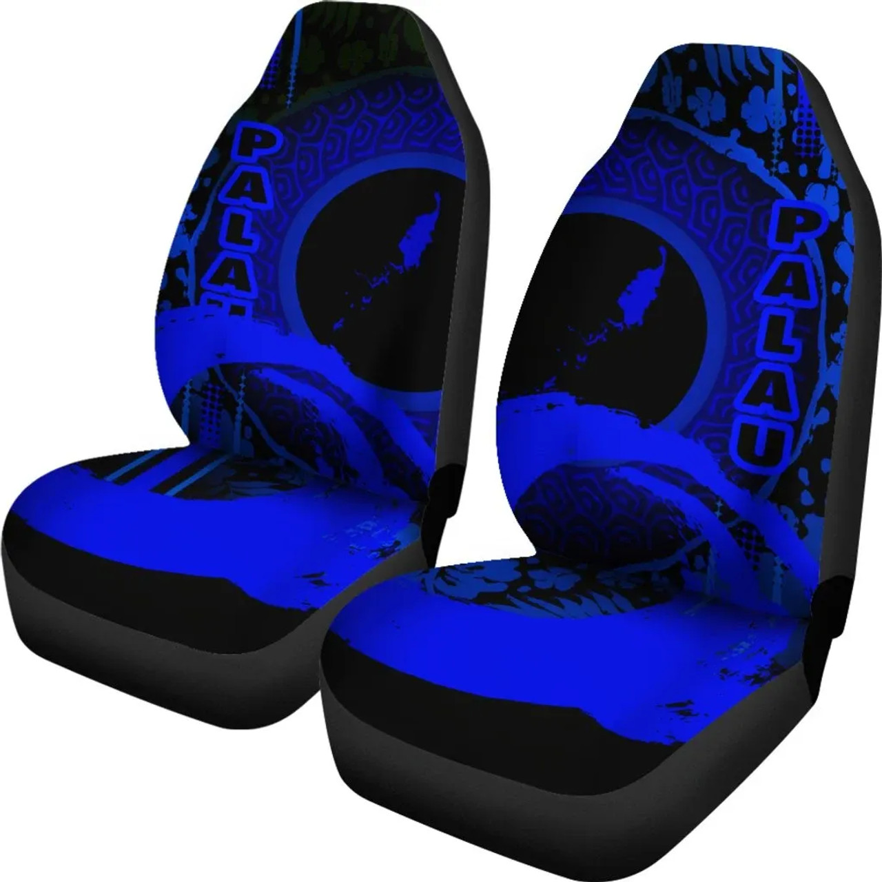 Palau Car Seat Covers - Palau Map Hibiscus And Wave Blue