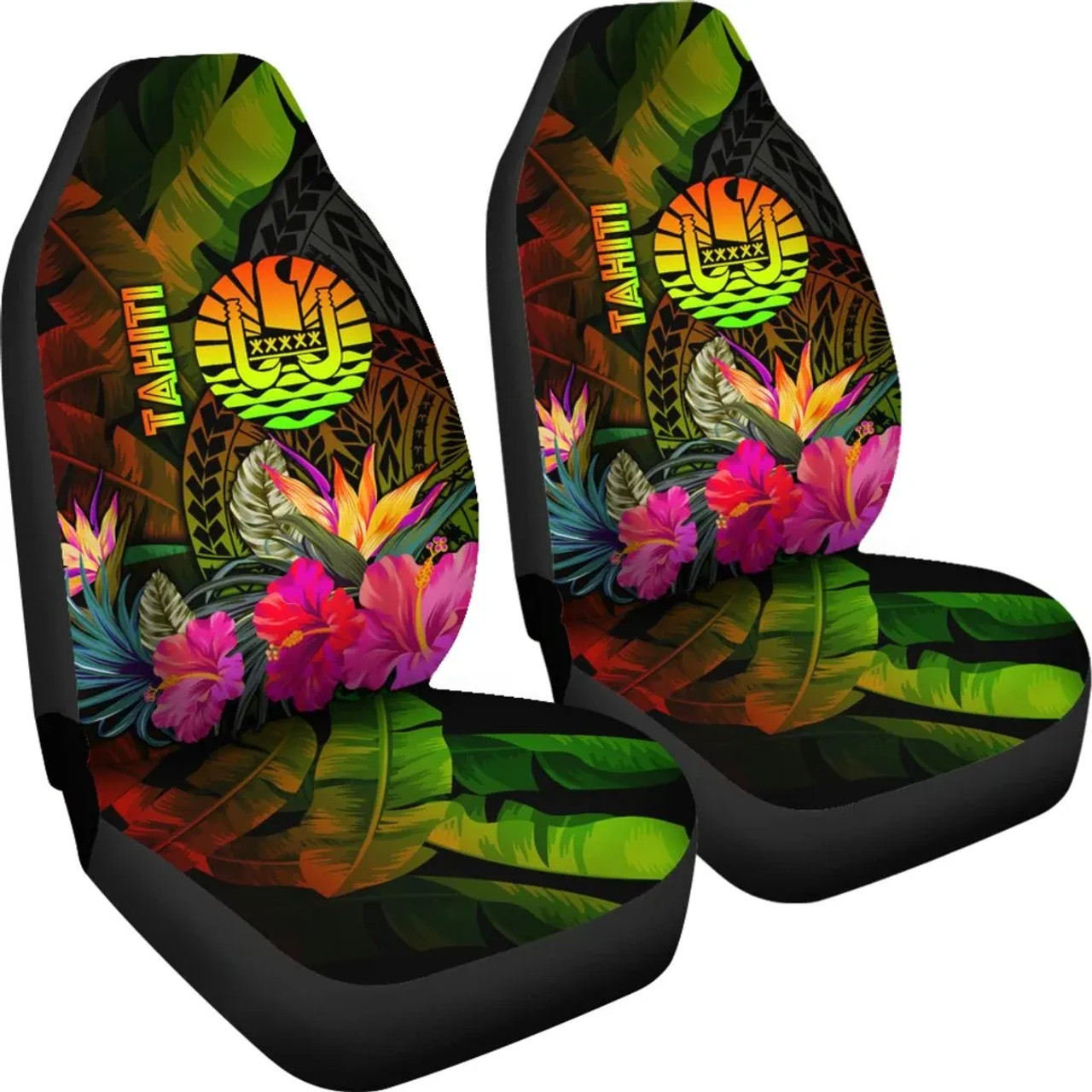 Tahiti Polynesian Car Seat Covers -  Hibiscus and Banana Leaves