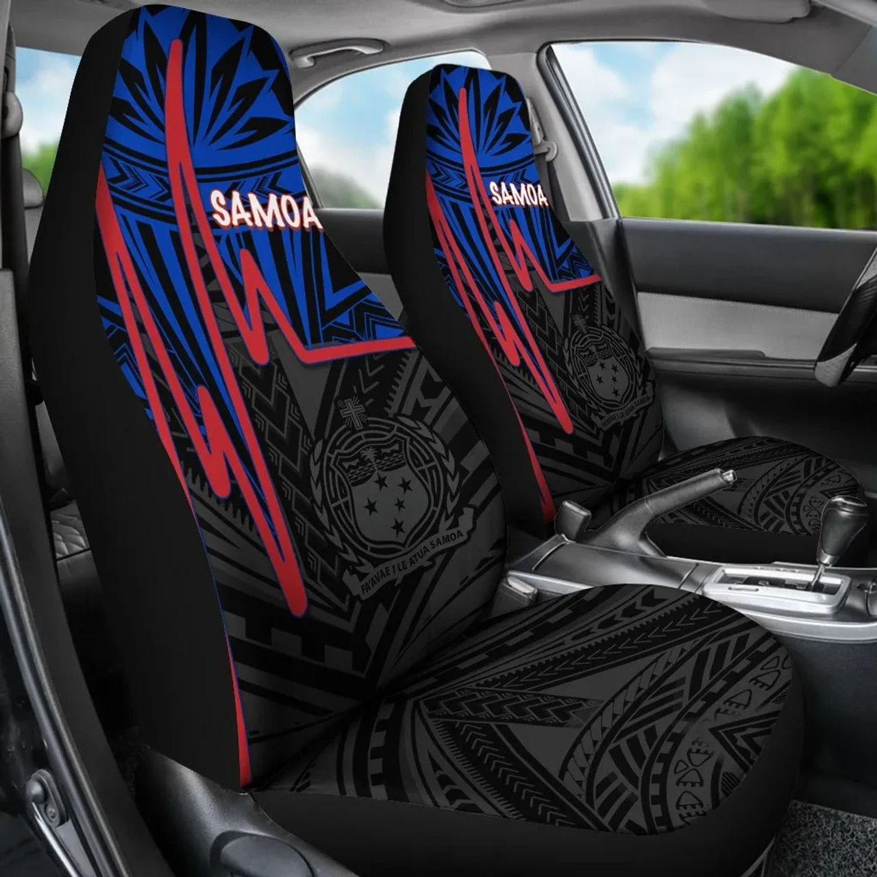 Samoa Car Seat Covers - Samoa Seal With Polynesian Patterns In Heartbeat Style (Blue)