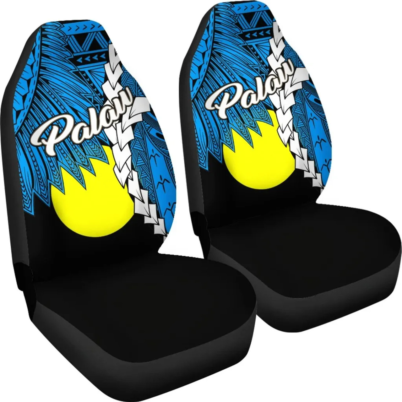 Palau Polynesian Car Seat Covers - Tribal Wave Tattoo Flag Style