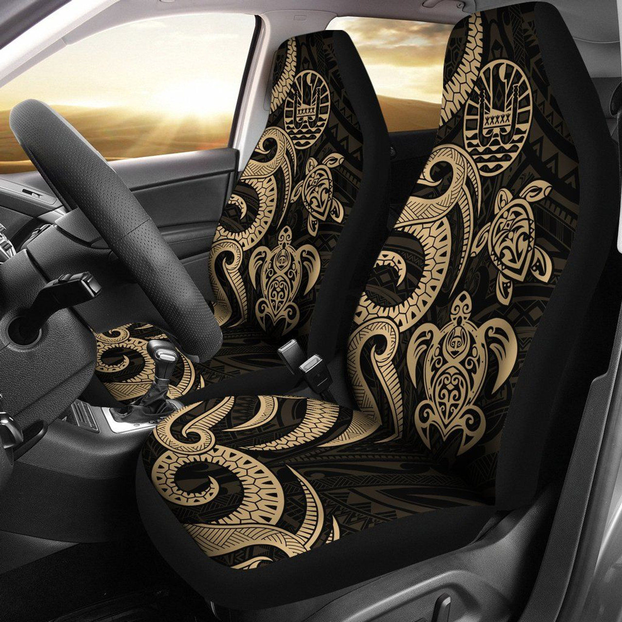 Tahiti Polynesian Car Seat Covers - Gold Tentacle Turtle