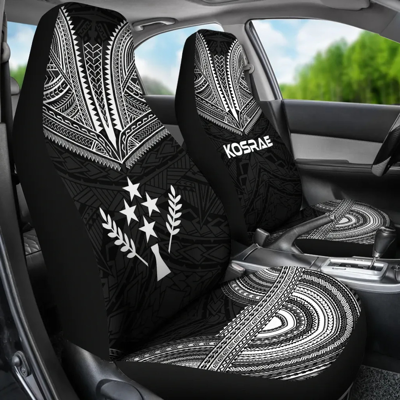 Kosrae Car Seat Cover - Kosrae Flag Polynesian Chief Tattoo Black Version