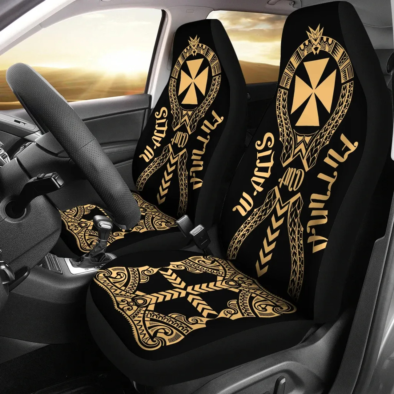 Wallis And Futuna Car Seat Covers - Wallis And Futuna Coat Of Arms Polynesian Tribal Gold