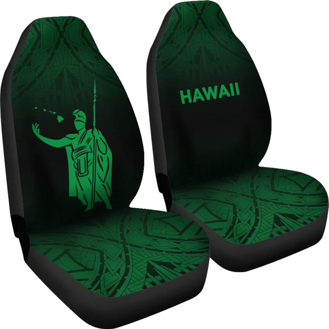 Hawaii Car Seat Covers - Kamehameha King Polynesian Tattoo Fog Green