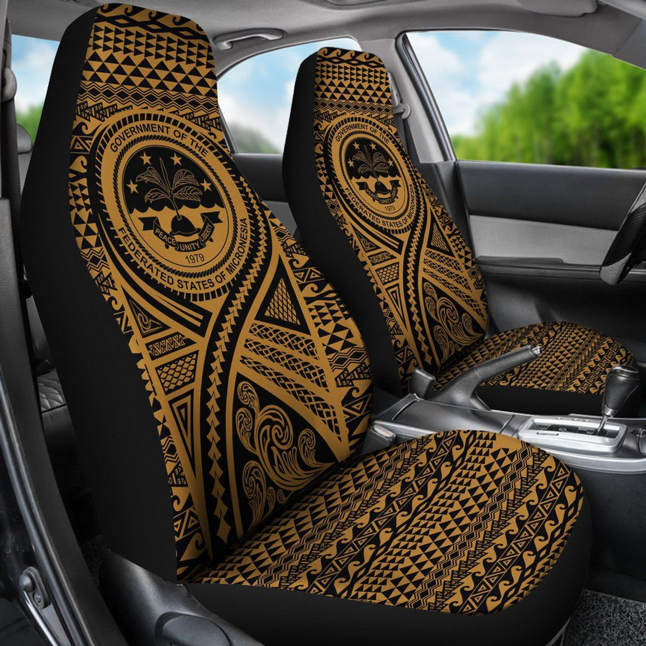 FSM Car Seat Cover - FSM Seal Polynesian Tattoo Gold