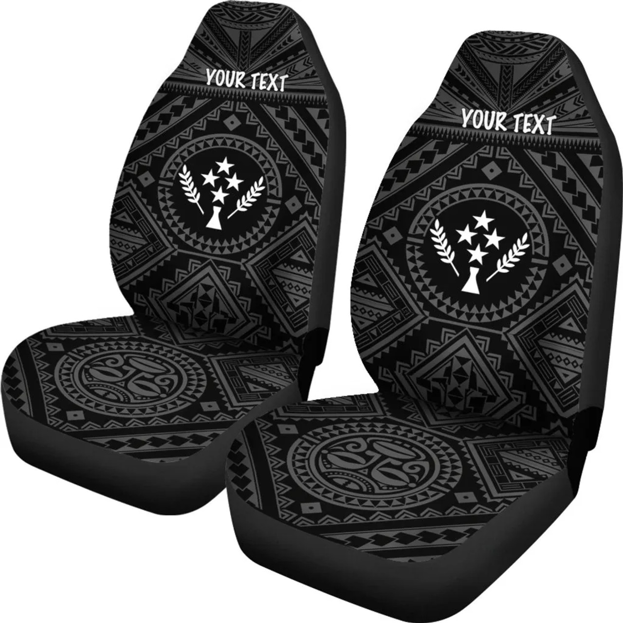 Kosrae Personalised Car Seat Covers - Kosrae Flag In Polynesian Tattoo Style (Black)