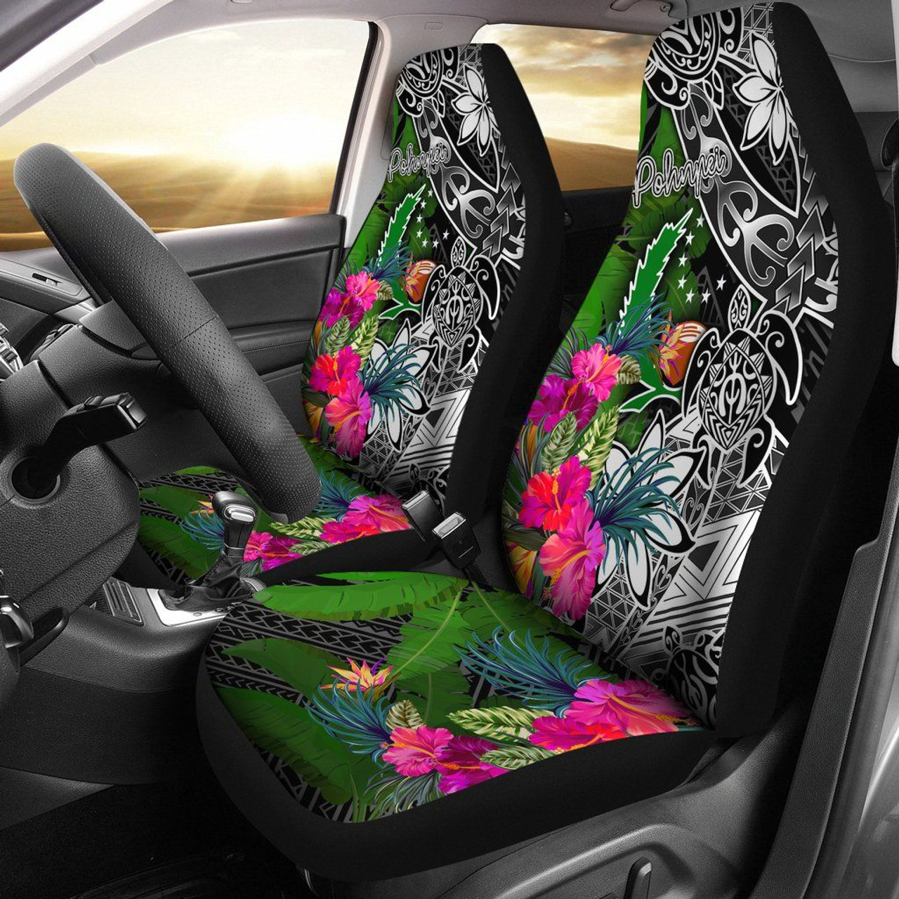 Pohnpei Car Seat Covers - Turtle Plumeria Banana Leaf