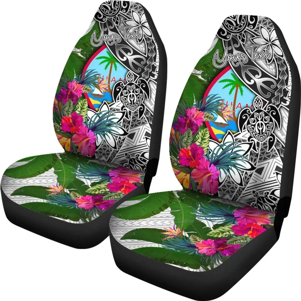 Guam Custom Personalised Car Seat Covers White - Turtle Plumeria Banana Leaf