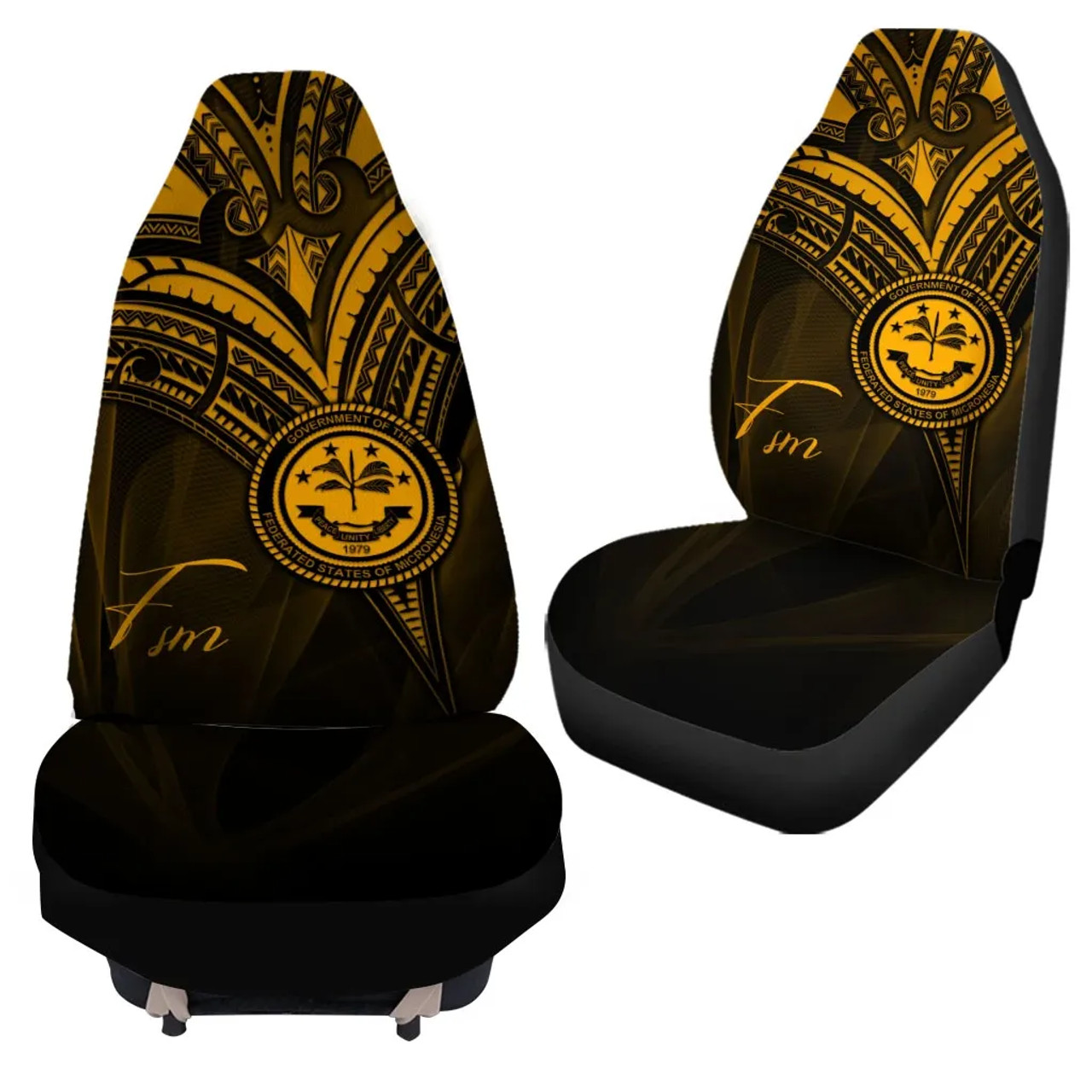 Federated States of Micronesia Car Seat Cover - Gold Color Cross Style
