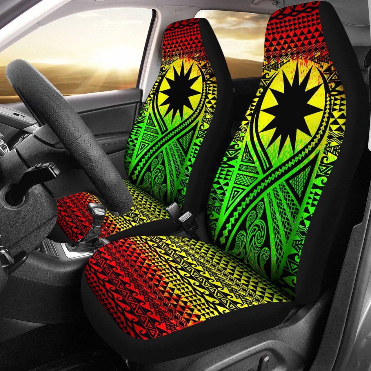 Nauru Car Seat Cover - Nauru Flag Polynesian Tattoo Reggae