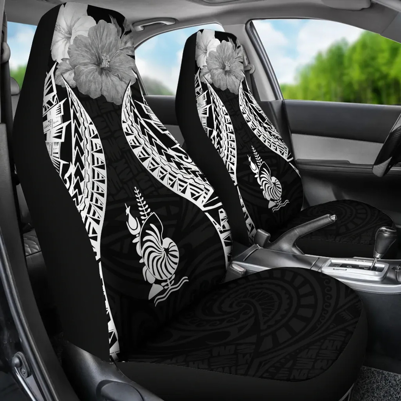 New Caledonia Polynesian Car Seat Covers Pride Seal And Hibiscus Black