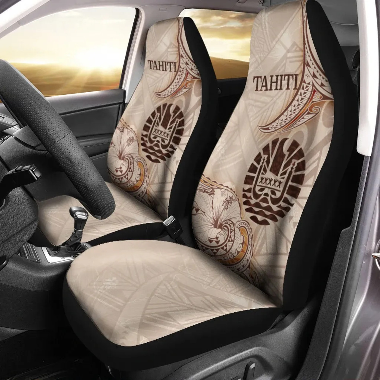 Tahiti Car Seat Cover - Hibiscus Flowers Vintage Style