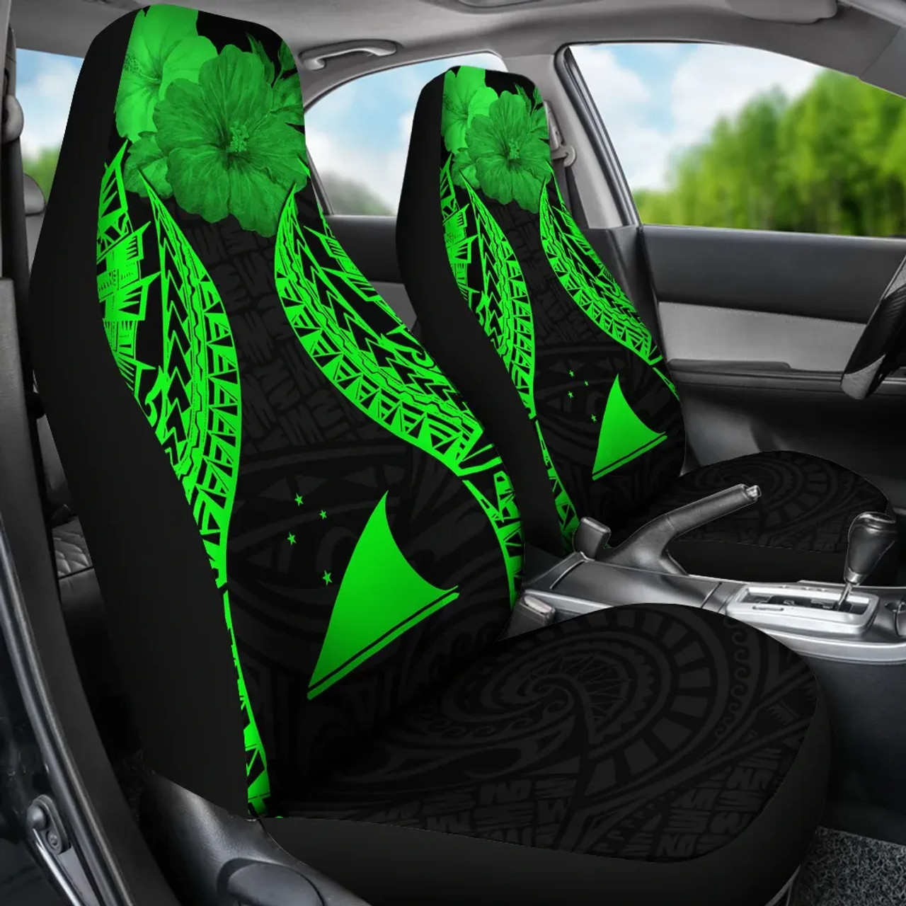 Tokelau Polynesian Car Seat Covers Pride Seal And Hibiscus Green