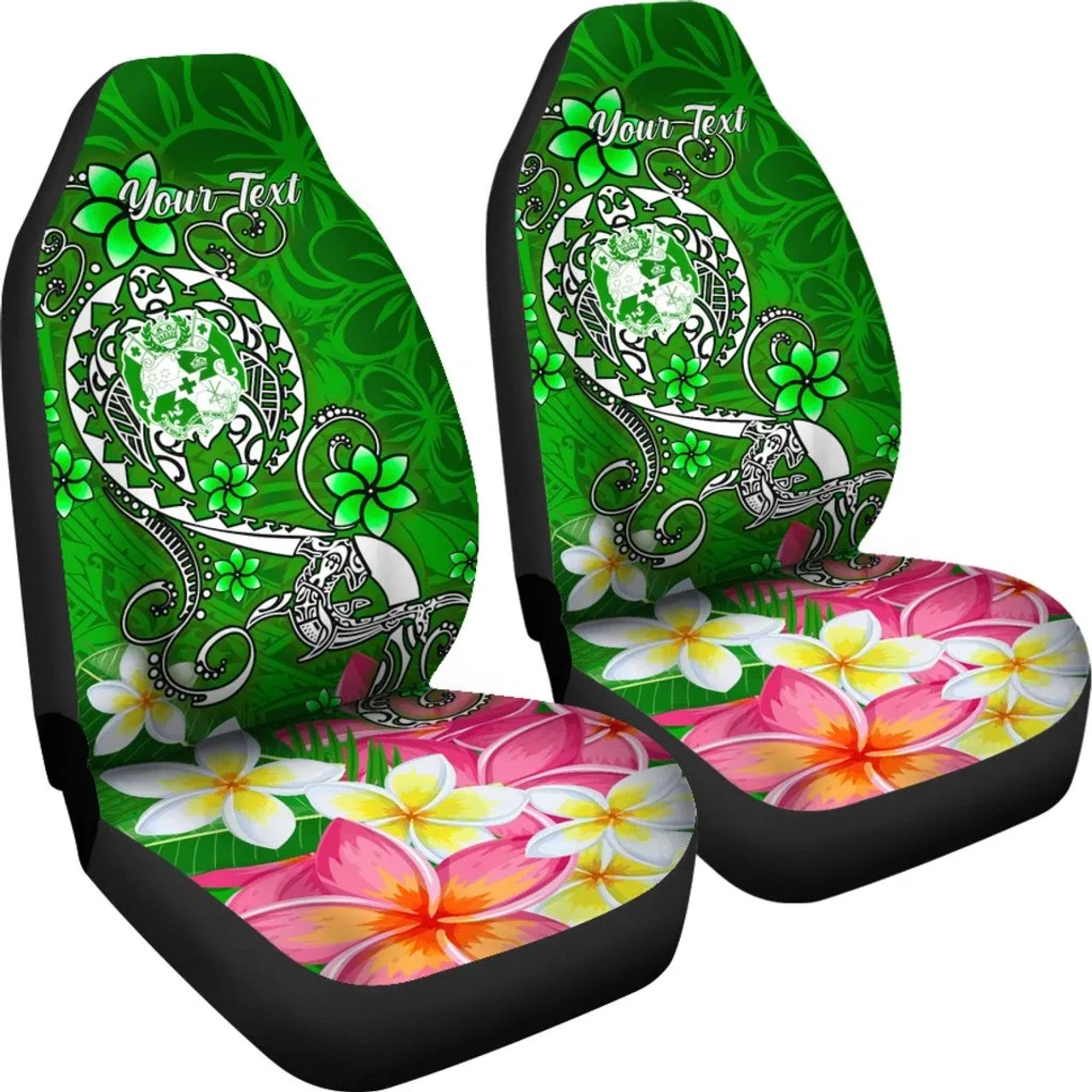 Tonga Custom PersonalisedCar Seat Covers - Turtle Plumeria (Green)