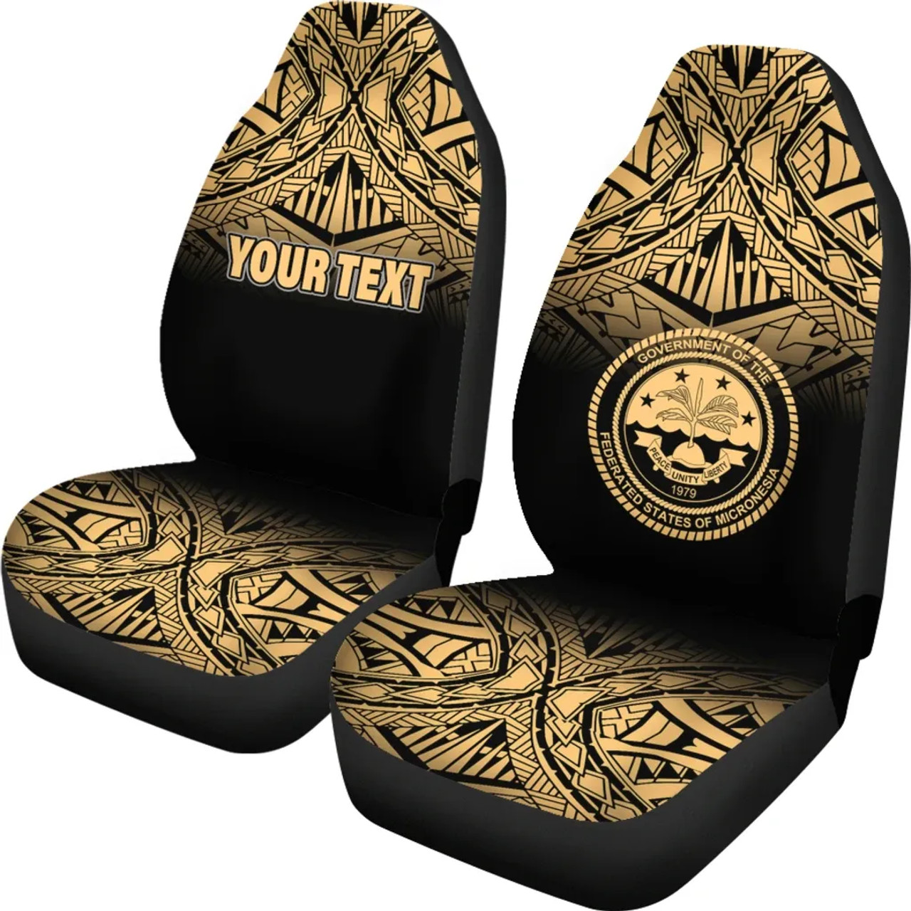 Federated States of Micronesia Car Seat Covers - FSM Seal Polynesian Tattoo Fog Gold