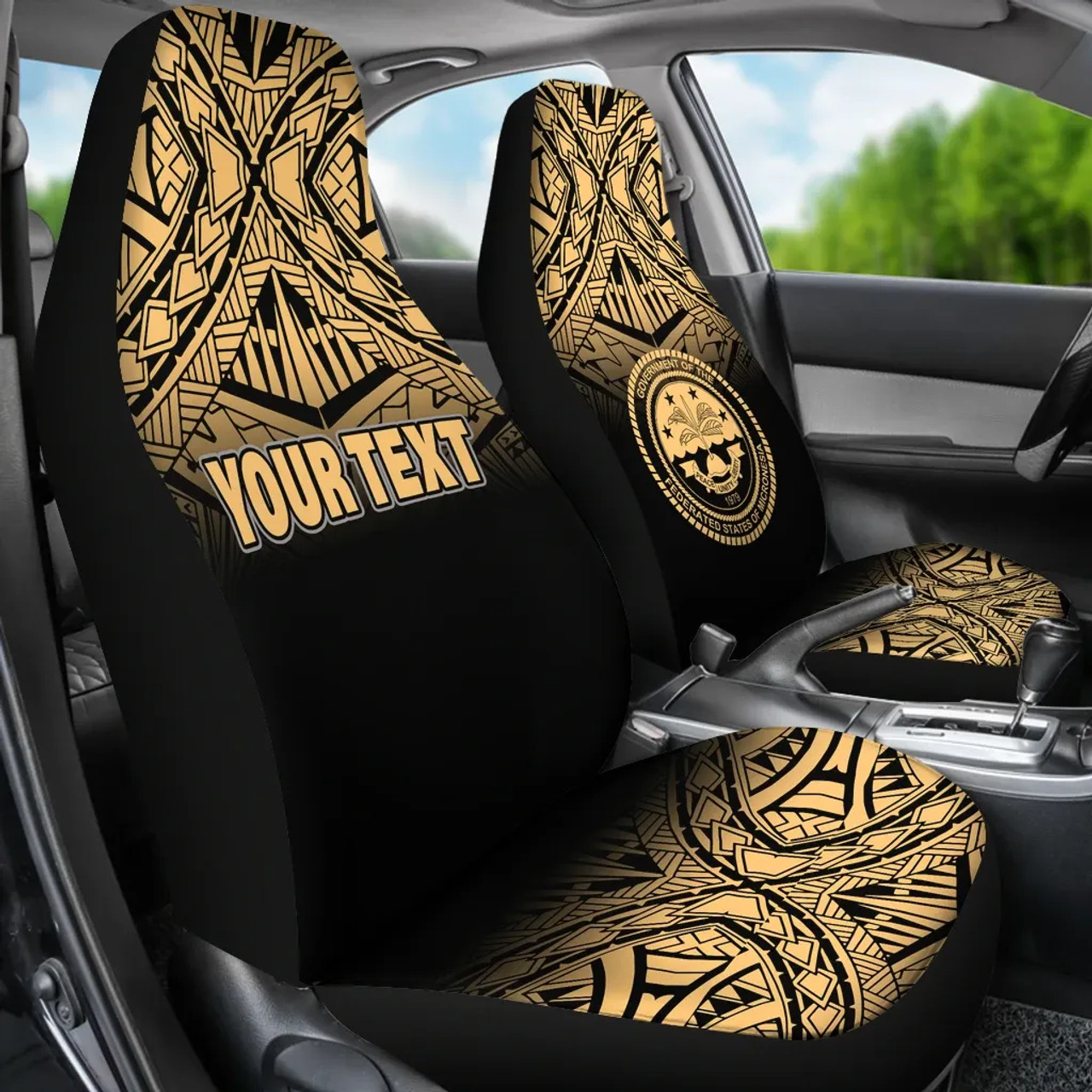 Federated States of Micronesia Car Seat Covers - FSM Seal Polynesian Tattoo Fog Gold