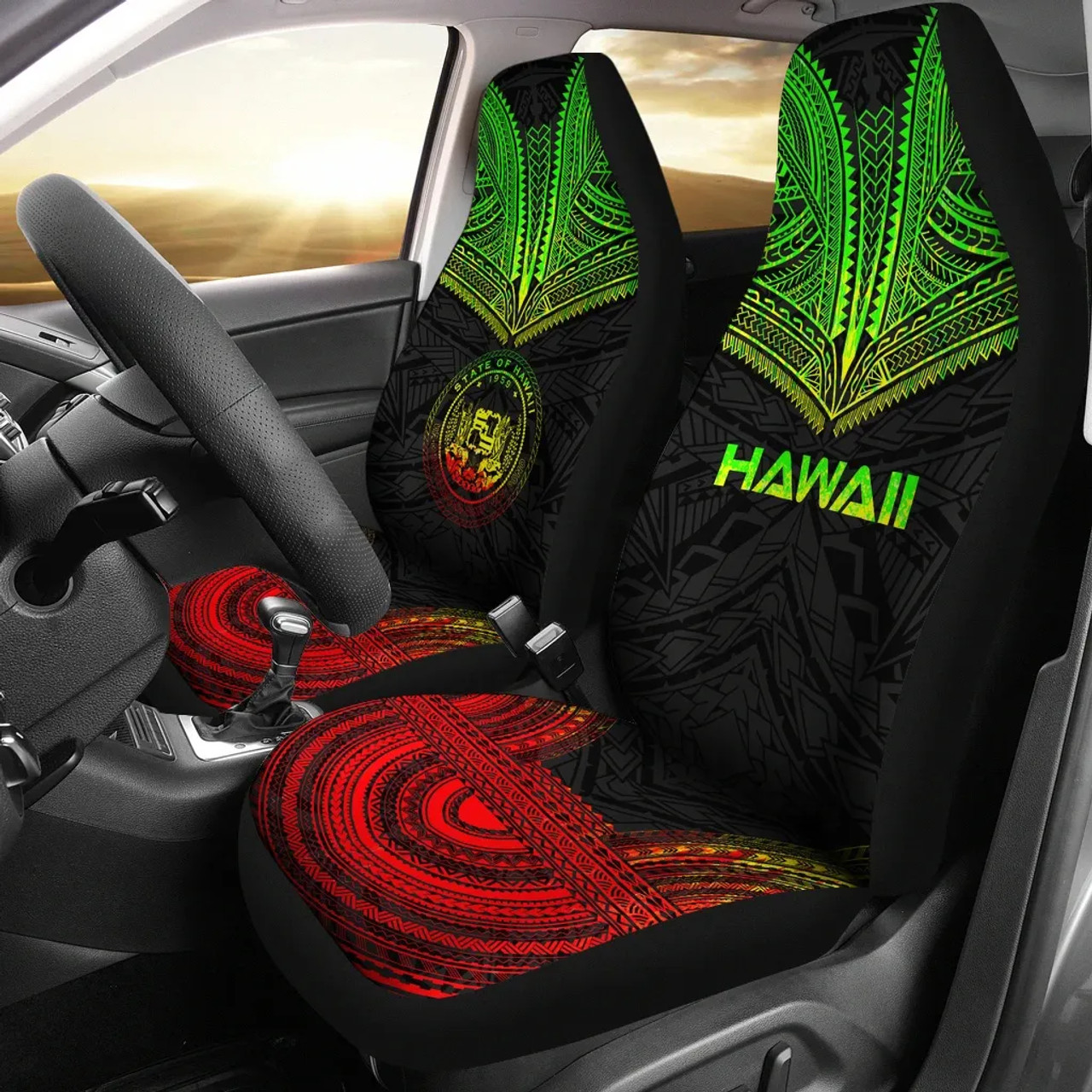 Hawaii Car Seat Cover - Hawaii Seal Polynesian Chief Tattoo Reggae Version