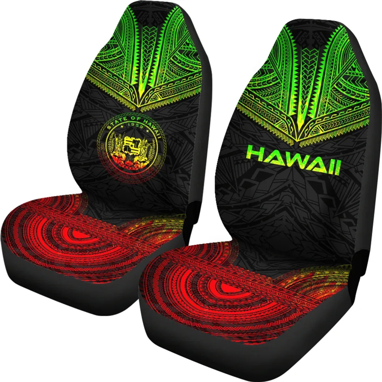 Hawaii Car Seat Cover - Hawaii Seal Polynesian Chief Tattoo Reggae Version