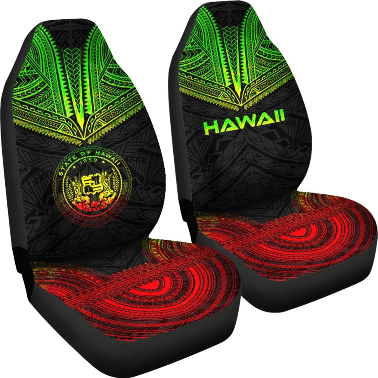 Hawaii Car Seat Cover - Hawaii Seal Polynesian Chief Tattoo Reggae Version