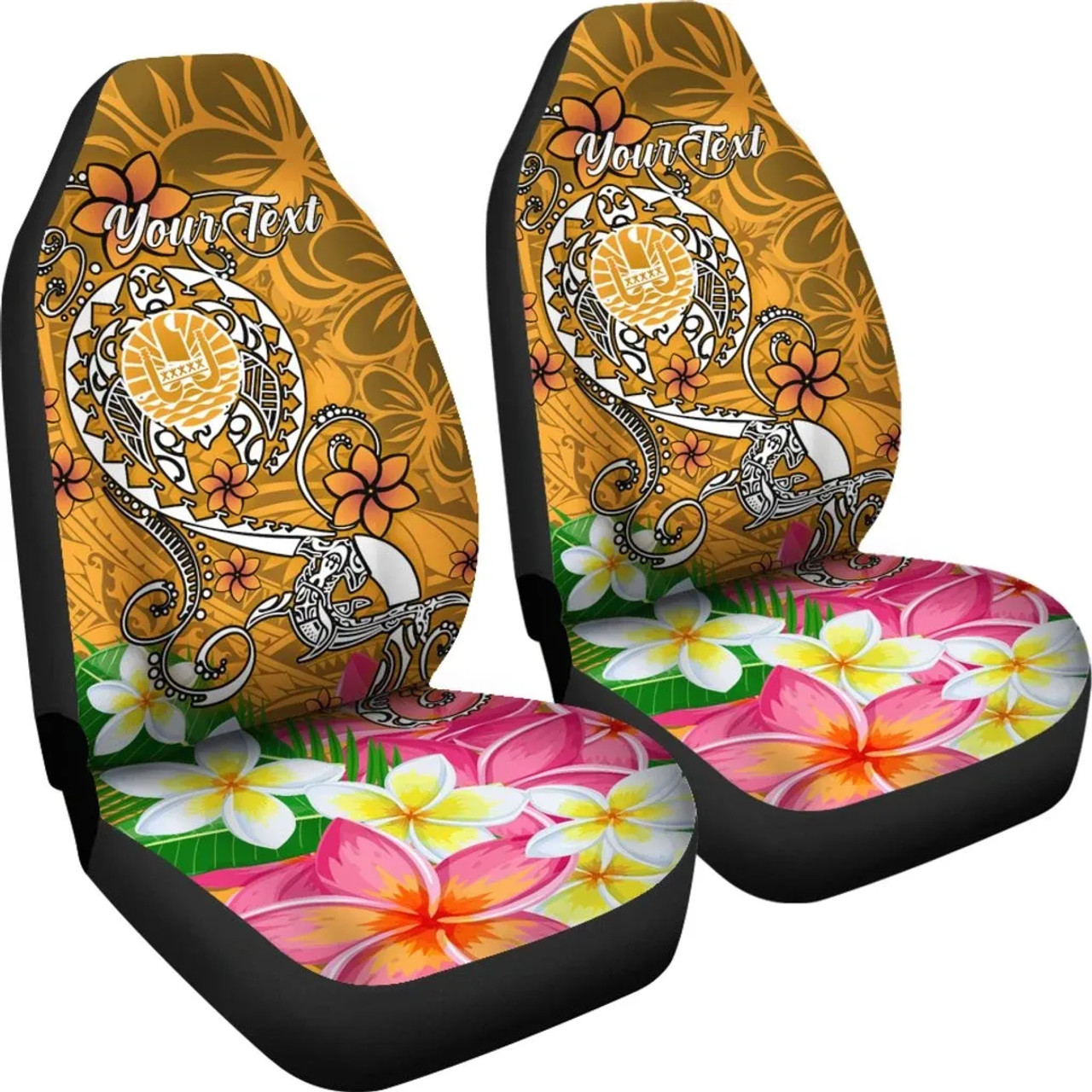Tahiti Custom Personalised Car Seat Covers - Turtle Plumeria (Gold)