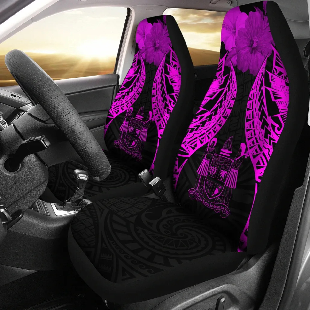 Fiji Polynesian Car Seat Covers Pride Seal And Hibiscus Pink