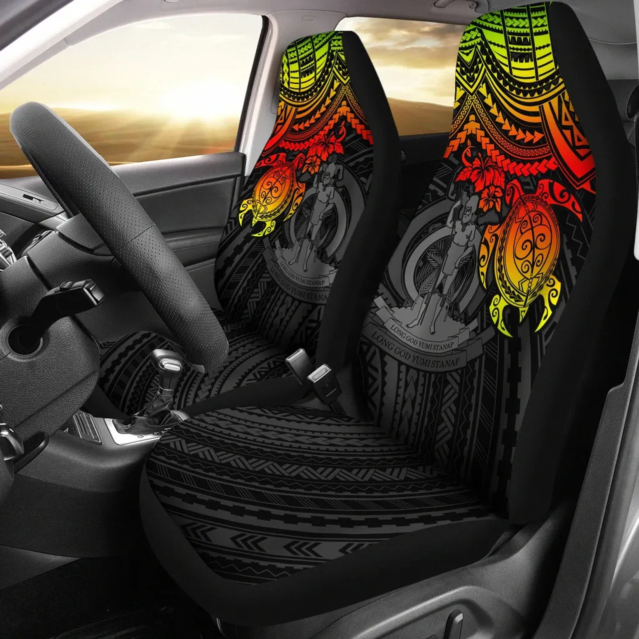 Vanuatu Car Seat Covers - Vanuatu Coat Of Arms Reggae Turtle18