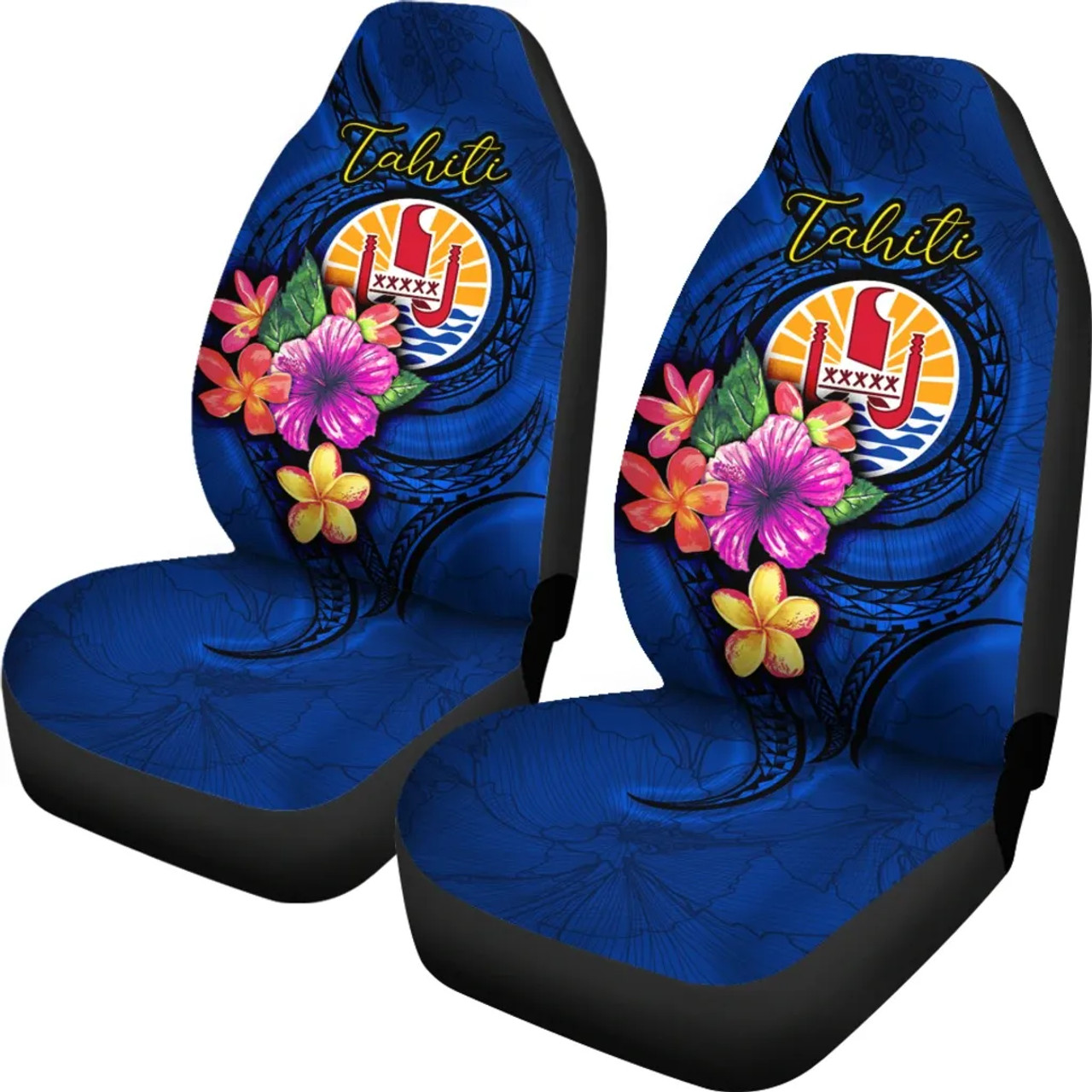 Tahiti Polynesian Car Seat Covers - Floral With Seal Blue