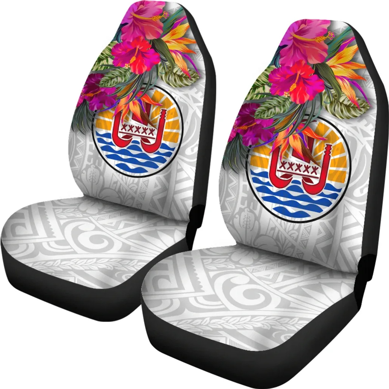 Tahiti Car Seat Covers Hibiscus Polynesian White Pattern